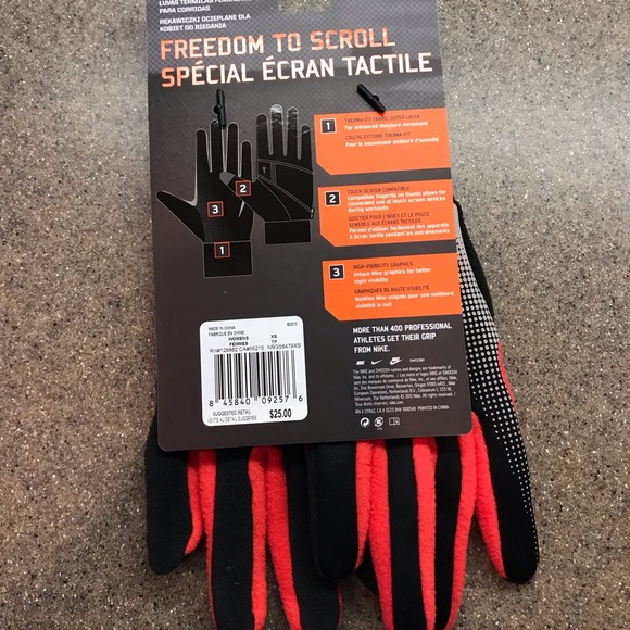 🆕 NIKE Women's Thermal Tech Running Gloves (X-Small, Black/Challenge Red) - Picture 3 of 4